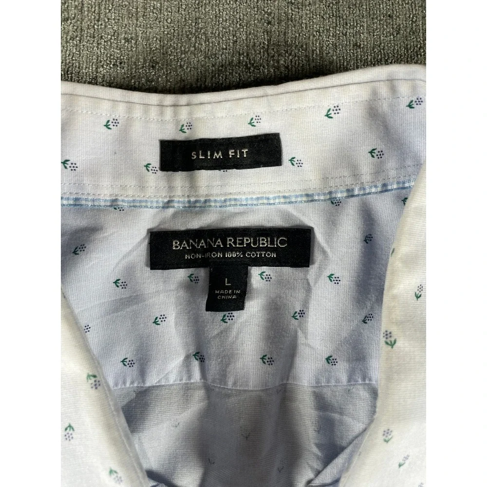 Banana Republic Slim Fit Non-Iron Dress Shirt Mens Large Blue Floral Print L/S